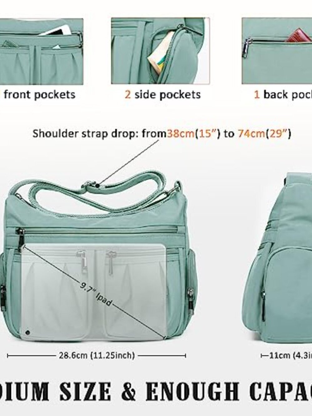๐ Crossbody Bag for Women Nylon Shoulder Bag Women Water Resistant Anti Theft - Picture 3 of 7